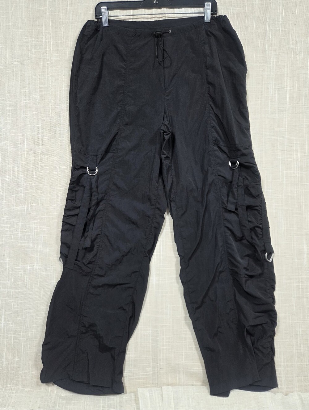 PacSun Black Nylon Cargo Pants with Drawstring & D-Rings Size M (Y2K / Streetwea
